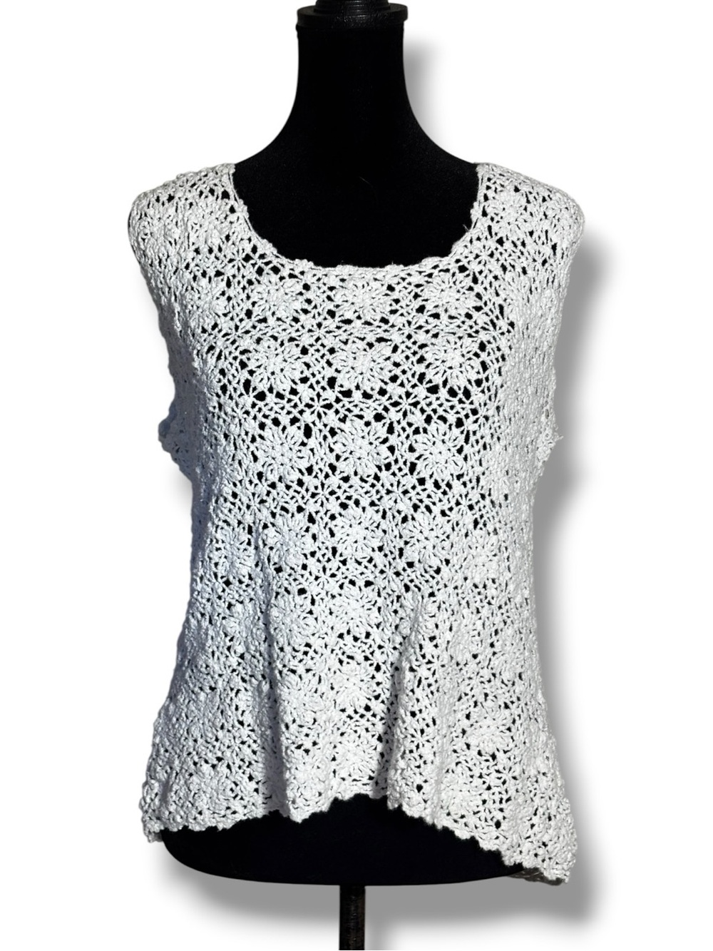 Chico's White Sleeveless with Thick Straps Crochet Loose Fit Layerable Tank Top - Picture 1 of 16